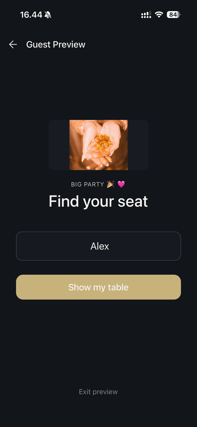 Seating planner interface showing tables