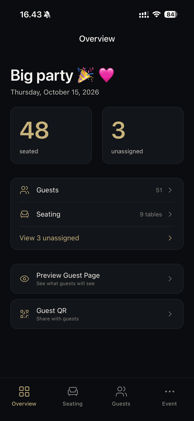 Wedding seating chart overview